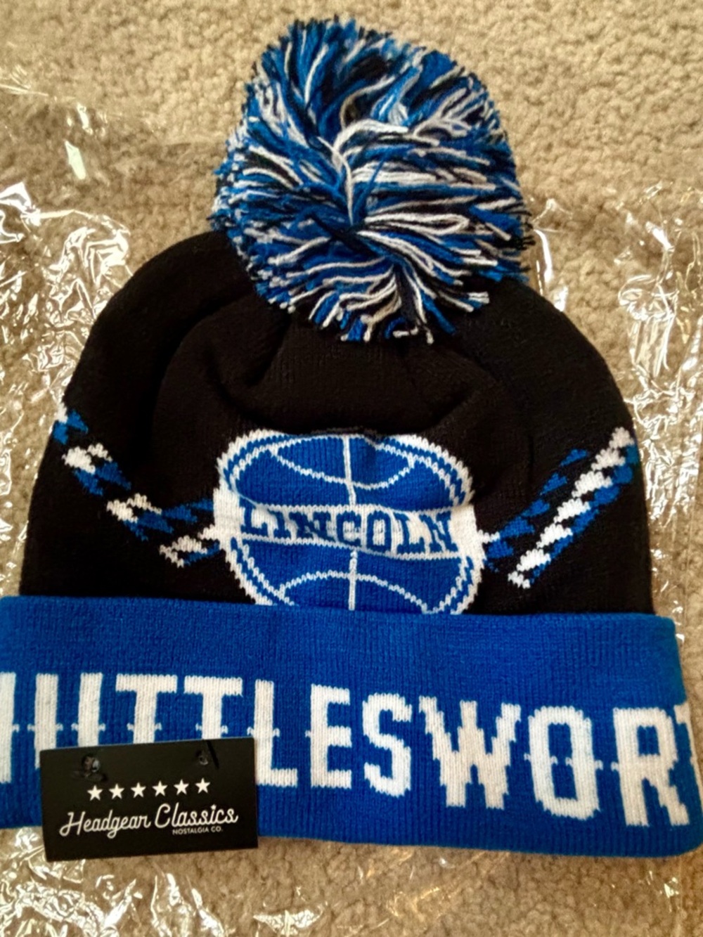 Headgear Classics Lincoln Blue & Black Knit Pom Beanie